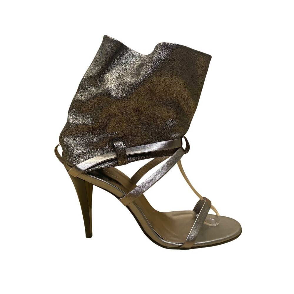 Juno Women’s Silvery Cracked Lining Boot Ankle Wrap Heeled Sandals Size EU38/US7